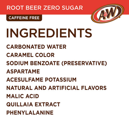 A&W Zero Sugar Root Beer Soda, 12 fl oz cans, 12 count