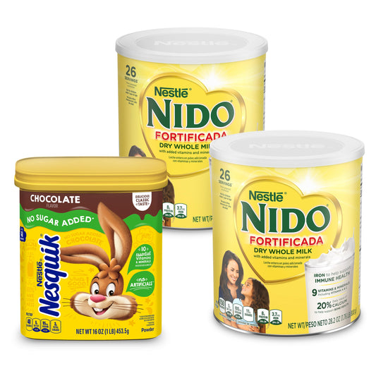 Bundle of 2 Nido Fortificada Dry Whole Milk 1.76 Pound + 1 NESTLE NESQUIK No Sugar Added Chocolate Flavored Powder 16 oz. Canister