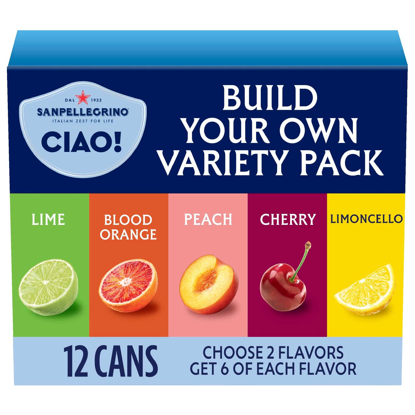 Sanpellegrino CIAO Flavored Sparkling Water, Low Calorie Italian Sparkling Water Variety Pack, Build Your Own Variety Pack, 12-Pack