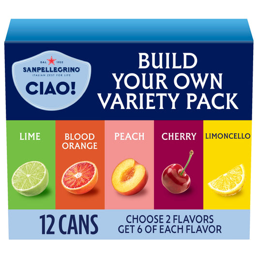 Sanpellegrino CIAO Flavored Sparkling Water, Low Calorie Italian Sparkling Water Variety Pack, Build Your Own Variety Pack, 12-Pack