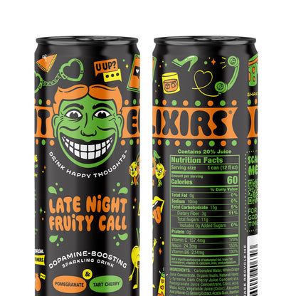 Illicit Elixirs Pomegranate & Tart Cherry Flavored Sparkling Juice Drink, Late Night Fruity Call, No Artificial Sweetener, 12 Fluid Ounces (Pack Of 12)