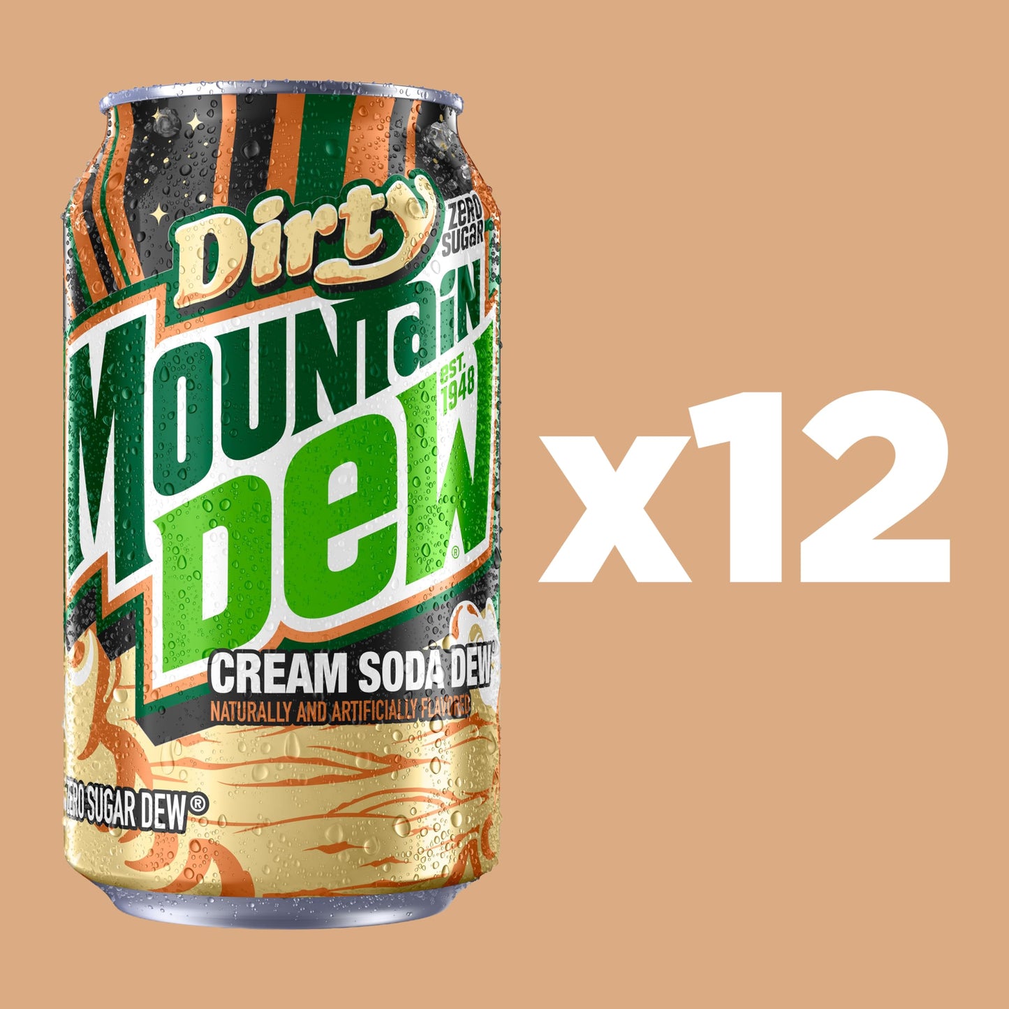 Mountain Dew Zero Sugar Soda Pop, Dirty Mountain Dew, Cream Soda Dew, 12 fl oz Cans, (12 Pack), Zero Calories, Zero Sugar