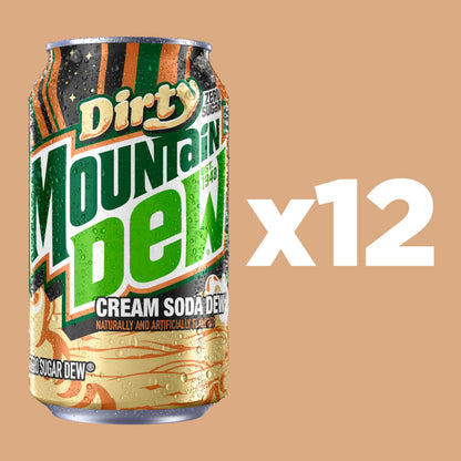 Mountain Dew Zero Sugar Soda Pop, Dirty Mountain Dew, Cream Soda Dew, 12 fl oz Cans, (12 Pack), Zero Calories, Zero Sugar