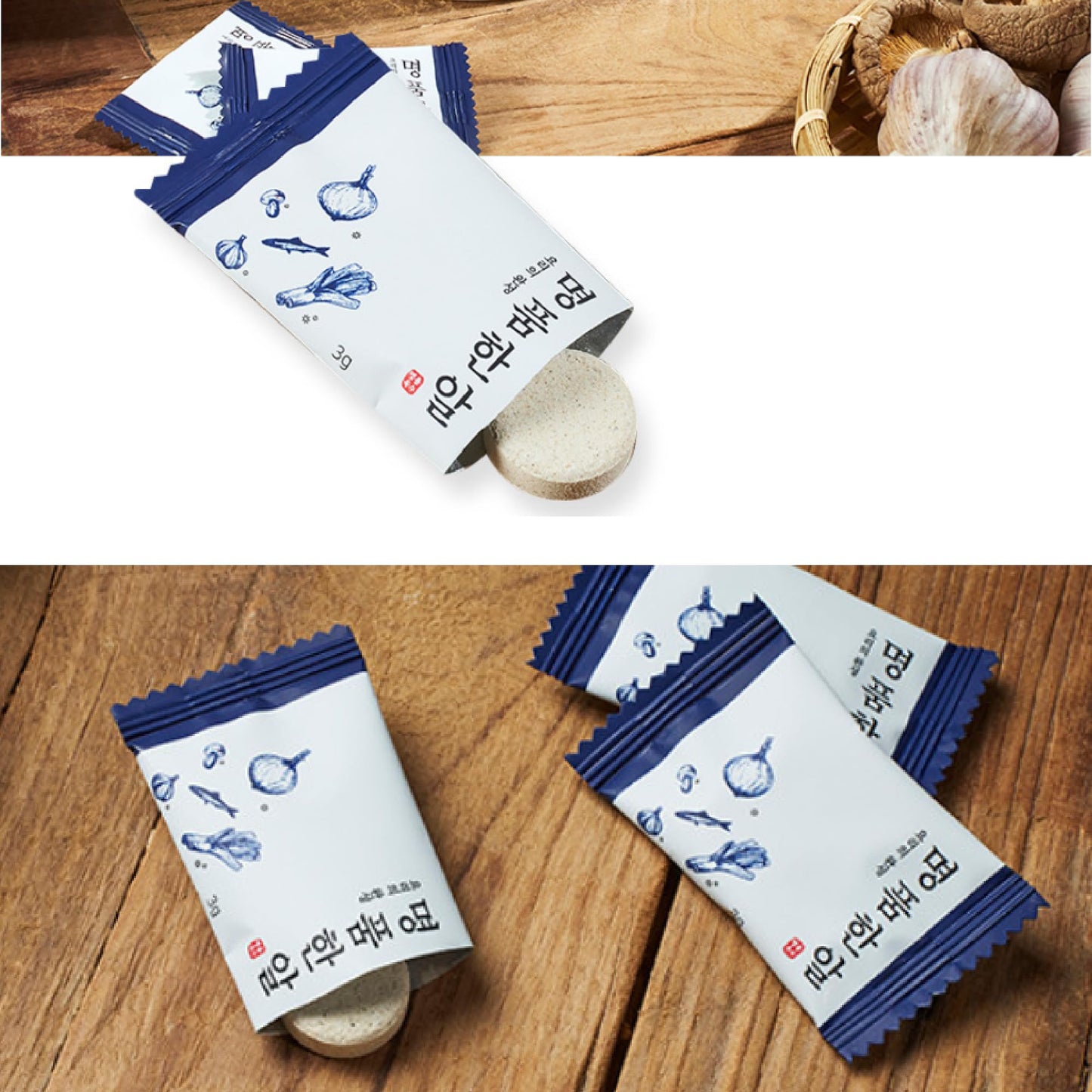 Premium Korean Seafood & Vegetable Broth Tablets - 2 Packs x 20each 명품한알 - Convenient Korean Coin Soup Base, Easy to Use Tablet, No Artificial Additives, 19 Natural Ingredients, Individual Packaging