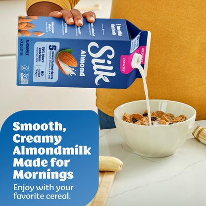 Silk Almond Milk, Original, Dairy Free, Gluten Free, Seriously Creamy Vegan Milk with 50% More Calcium than Dairy Milk, 64 FL OZ Half Gallon