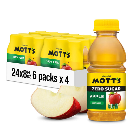 Mott's Zero Sugar Apple Juice Drink, 8 fl oz bottles, 24 Count (4 Packs of 6), Apple Flavor, Excellent Source of Vitamin C