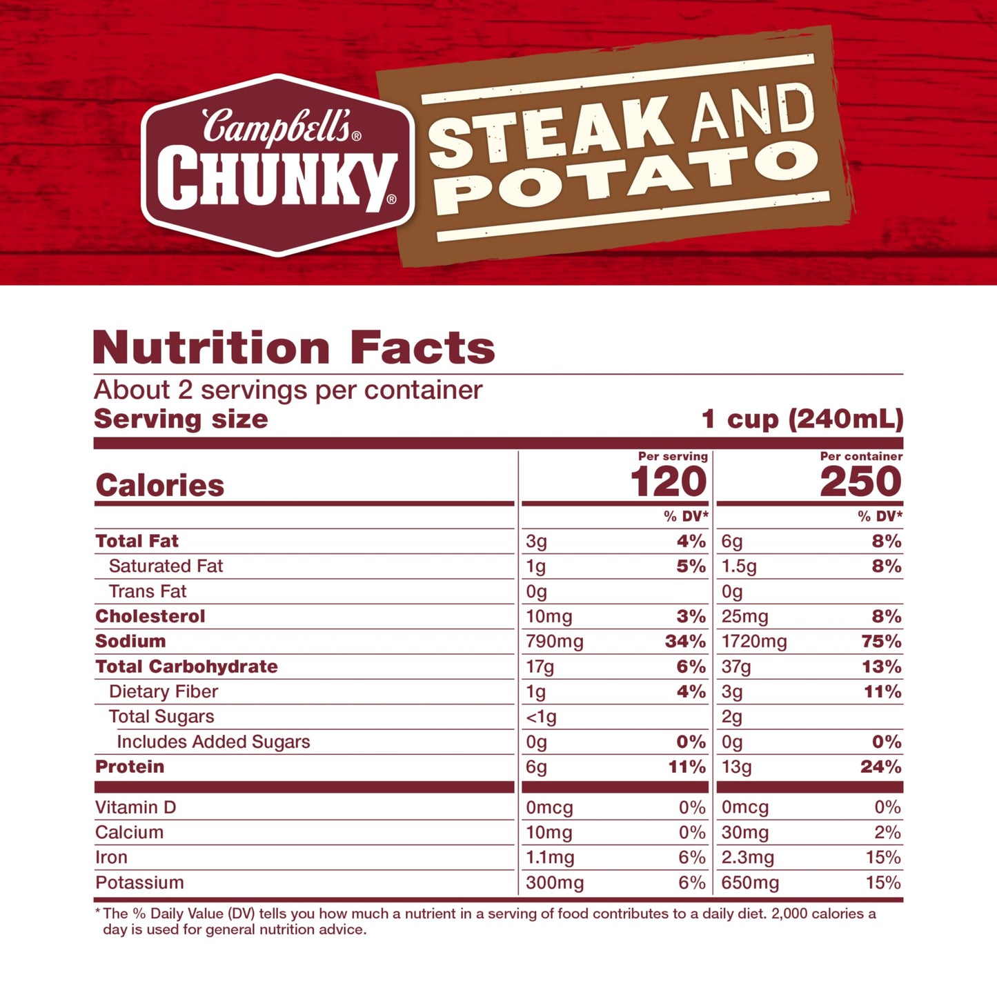 Campbell’s Chunky Soup, Steak and Potato Soup, 18.8 oz Can