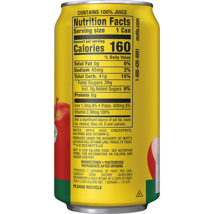 Mott's 100% Original Apple Juice, 11.5 fl oz can (Pack of 24)