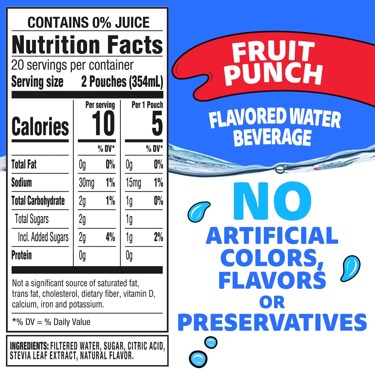Capri Sun Roarin' Waters Fruit Punch Flavored with other natural flavor Water Beverage, 40 ct Pack, 4 Boxes of 10 Drink Pouches