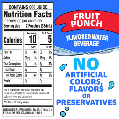 Capri Sun Roarin' Waters Fruit Punch Flavored with other natural flavor Water Beverage, 40 ct Pack, 4 Boxes of 10 Drink Pouches