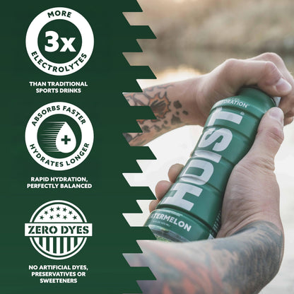 HOIST Premium Military Hydration Electrolyte Drink, Powerful IV-Level Hydration, Clinically Proven Performance Drink, Watermelon, 16 Fl Oz (Pack of 12)