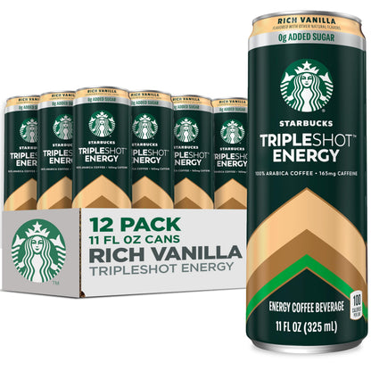 Starbucks Tripleshot Coffee Energy Drink, Vanilla, Triple Blend, 165mg Caffeine, B Vitamins, Protein, Iced Coffee, 11 fl oz Cans (12 Pack)