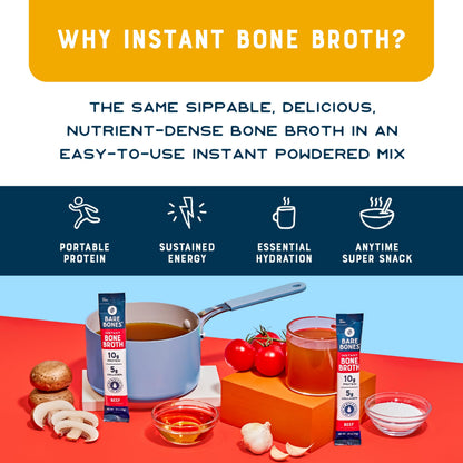Bare Bones Bone Broth Instant Powdered Mix, Variety Pack, 8 Chicken and 8 Beef, 15g Sticks, 10g Protein, Keto & Paleo Friendly Bone Broth Packets, 16 Total Servings