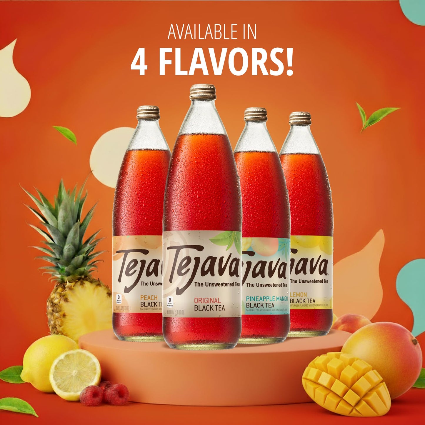 Tejava Original Unsweetened Black Iced Tea, 12 Pack, 1 Liter Glass Bottles, Non-GMO, Kosher, No Sugar or Sweeteners, No calories, No Preservatives, Brewed in Small Batches