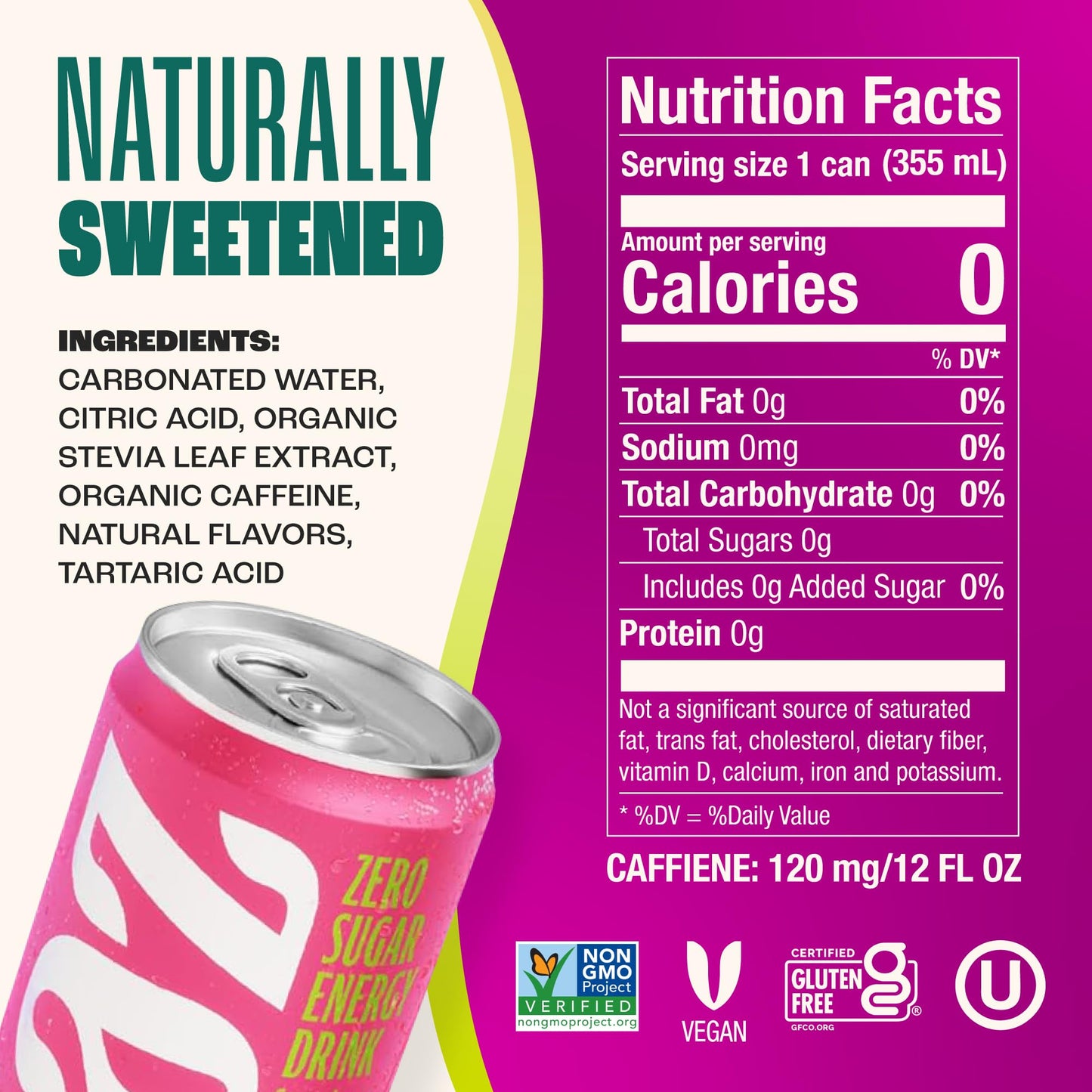 Zevia Zero Sugar Energy Drink, Fruity Fuel Variety Pack, 12 oz Cans (12-Pack) – Naturally Sweetened, Non-GMO Project Verified, Gluten-Free, Vegan