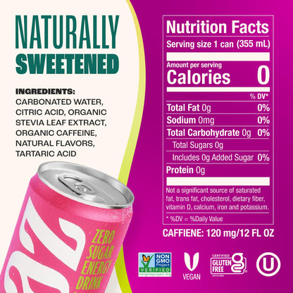 Zevia Zero Sugar Energy Drink, Fruity Fuel Variety Pack, 12 oz Cans (12-Pack) – Naturally Sweetened, Non-GMO Project Verified, Gluten-Free, Vegan
