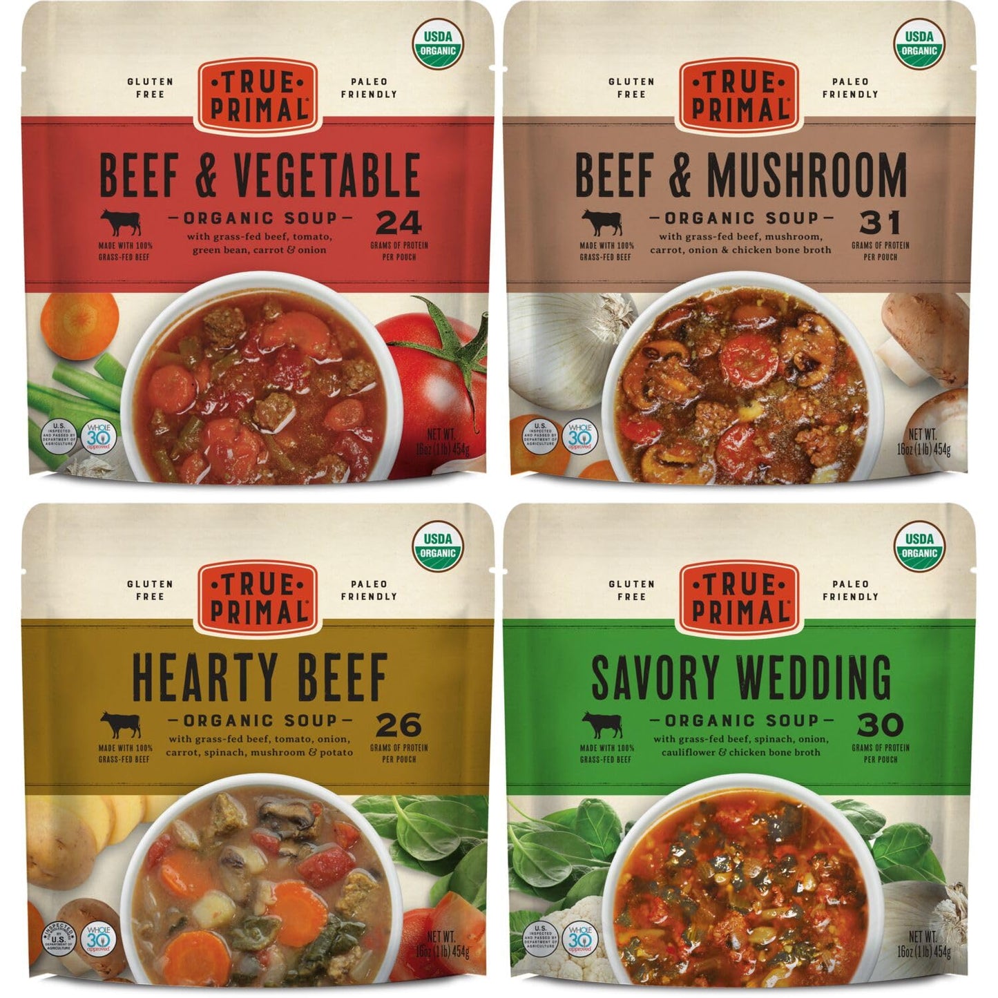 True Primal Souper Beef Variety 8-pack, Ready to eat, Gluten free, Paleo, Grass-fed beef, Whole30, Keto, Bone broth