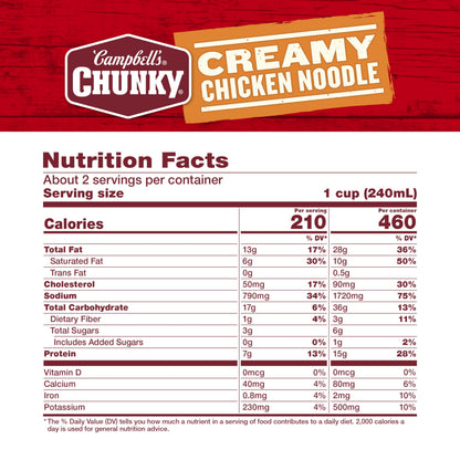 Campbell's Chunky Soup, Creamy Chicken Noodle Soup, 18.8 Oz Can (Case of 12)