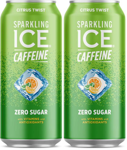 Sparkling Ice® +Caffeine, Citrus Twist Flavored Sparkling Water with Caffeine, Zero Sugar, with Vitamins and Antioxidants, Low Calorie Beverage, 16 fl oz Can (Pack of 2)