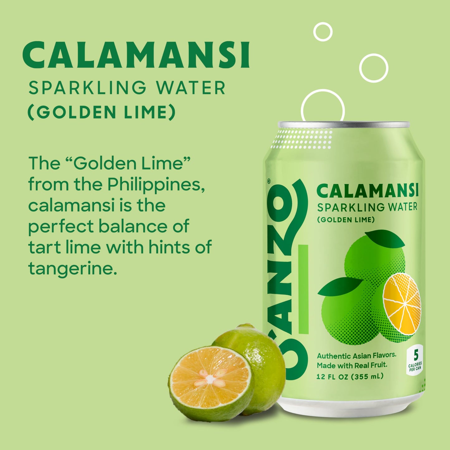 Sanzo Flavored Sparkling Water - Golden Lime Seltzer (Calamansi) - Low Calorie Low Sugar - Craft Asian Drinks - Vegan Gluten Free Carbonated Flavored Water - Fizzy Healthy Drinks - 12oz, 6 Pack