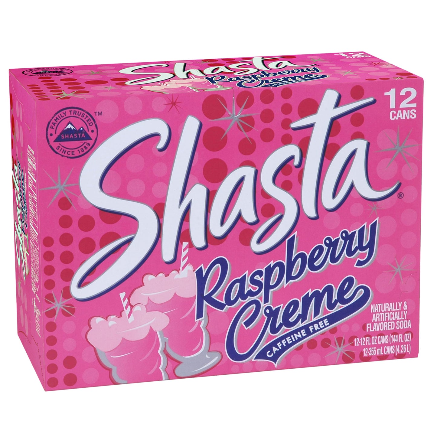 Shasta Raspberry Cream | 12-Pack of 12oz Cans | Fruity Raspberry with Smooth Vanilla | Caffeine-Free | Sweet & Creamy