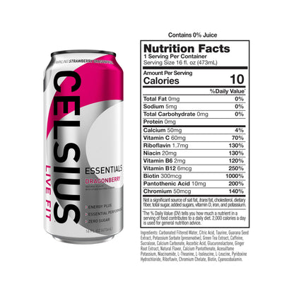 CELSIUS ESSENTIALS™ Sparkling Dragonberry, Sugar Free Performance Energy Drink, 16 Fl Oz (Pack of 12)