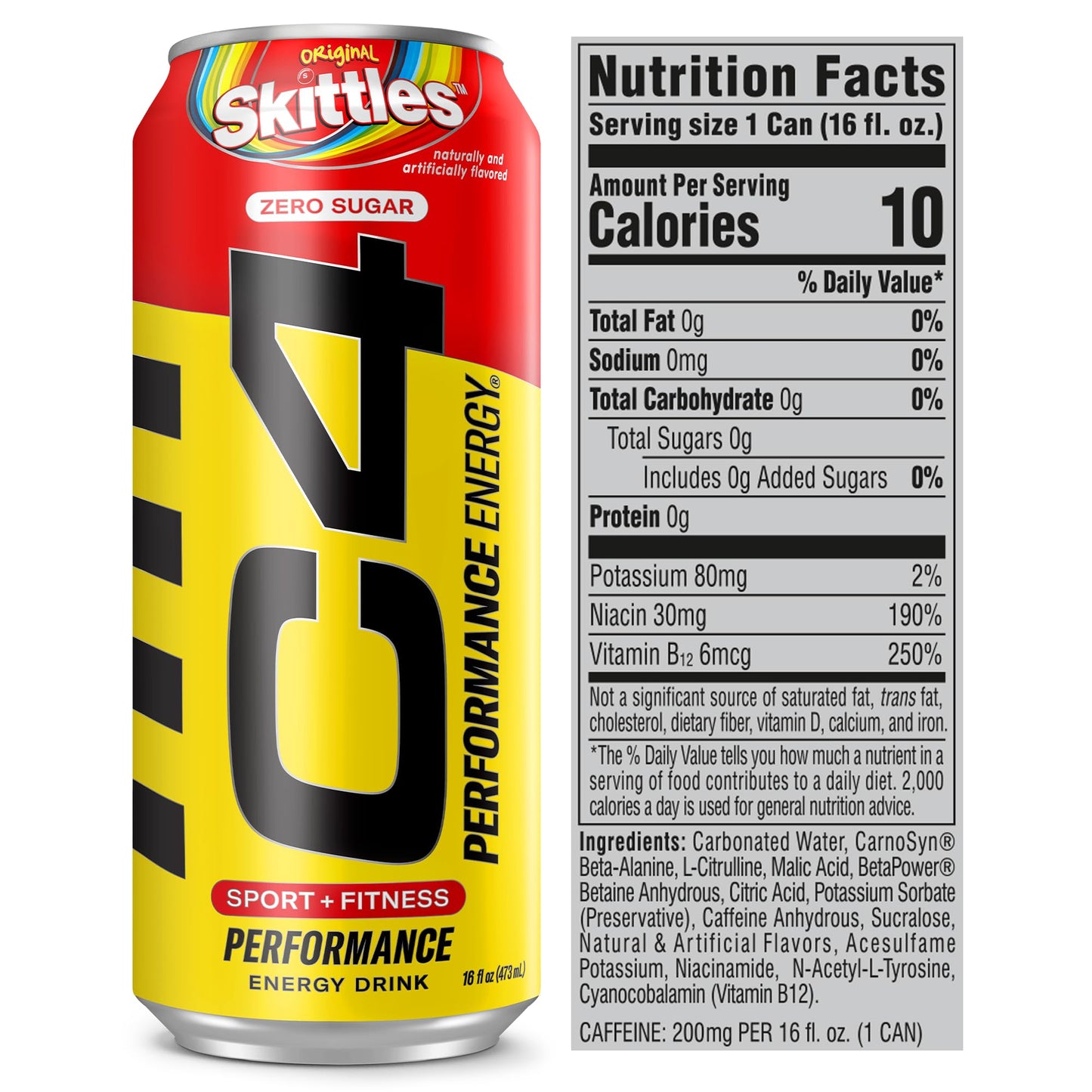 C4 Energy & Smart Energy Drinks Variety Pack, Sugar Free Pre Workout Performance Drink & C4 Energy Drink, Skittles, Carbonated Sugar Free Pre Workout Performance Drink