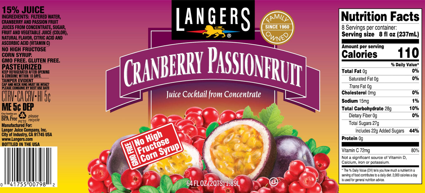 Langers Cranberry Variety Pack, Cranberry Cocktail, Raspberry, Passionfruit, Blood Orange, 64 fl oz (Pack of 4)