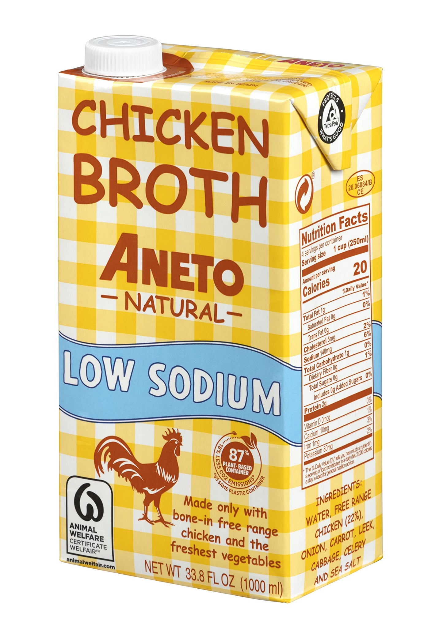 Aneto 100% Natural Low Sodium Chicken Broth, 34 Fl Oz