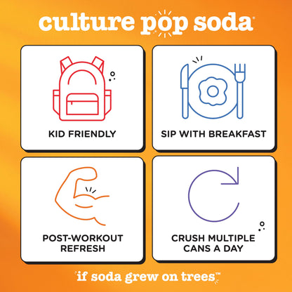 Culture Pop Soda, Orange Mango & Lime, Probiotic Low Sugar Soda, Sparkling Juice Alternative, Non-GMO, Kosher, Gluten-Free, No Stevia (Multipack, 12ct, 144 fl oz)