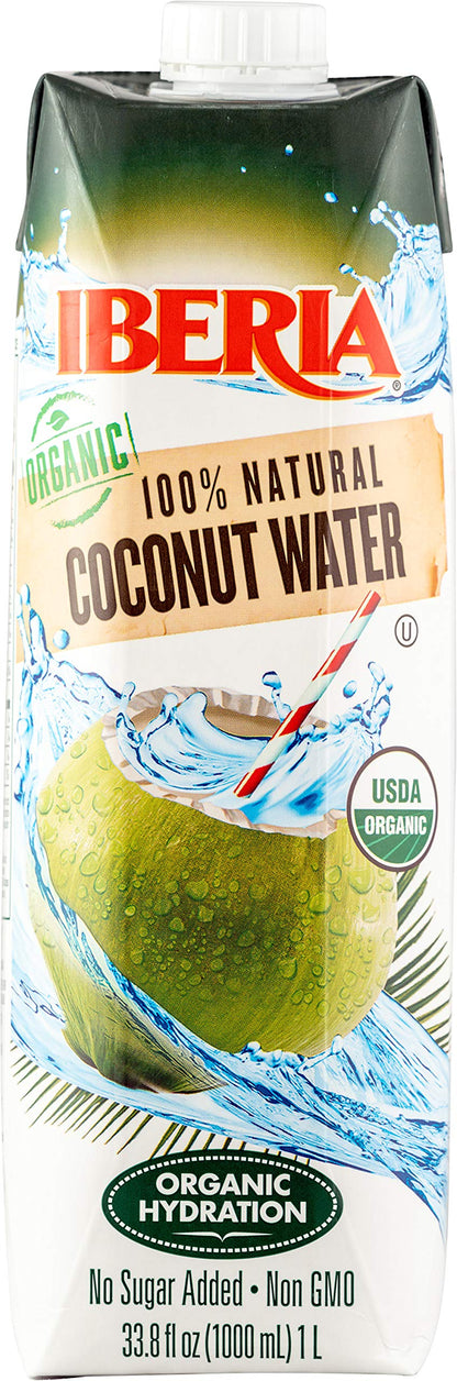 Iberia Organic Coconut Water, 1 Liter (Pack of 12) USDA Organic Coconut Water, 100% Natural Coconut Water, No Sugar Added, Non GMO, Kosher