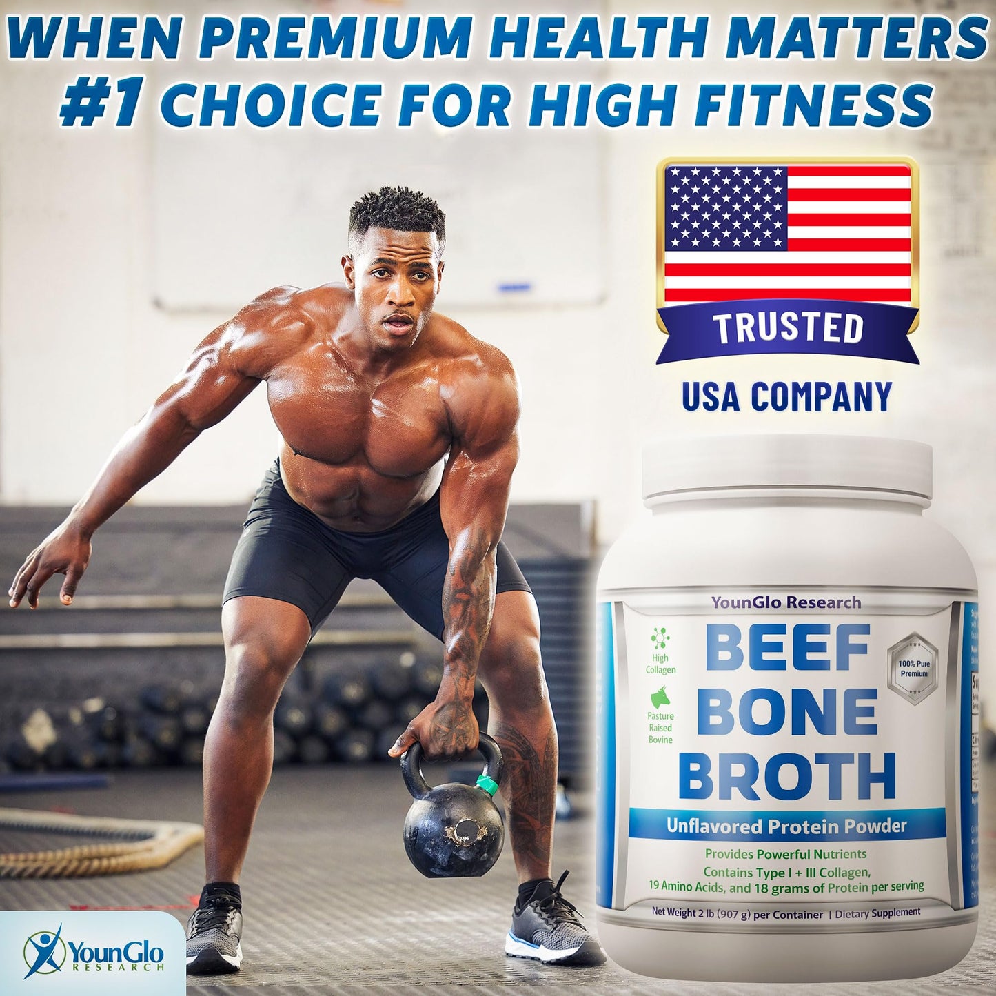 Bone Broth Beef Protein Powder - 2 lb, Unflavored - High Collagen & Gelatin from Grass Fed Bovine - Nutritious Marrow Benefits for Soups, Paleo & Keto Friendly Diets