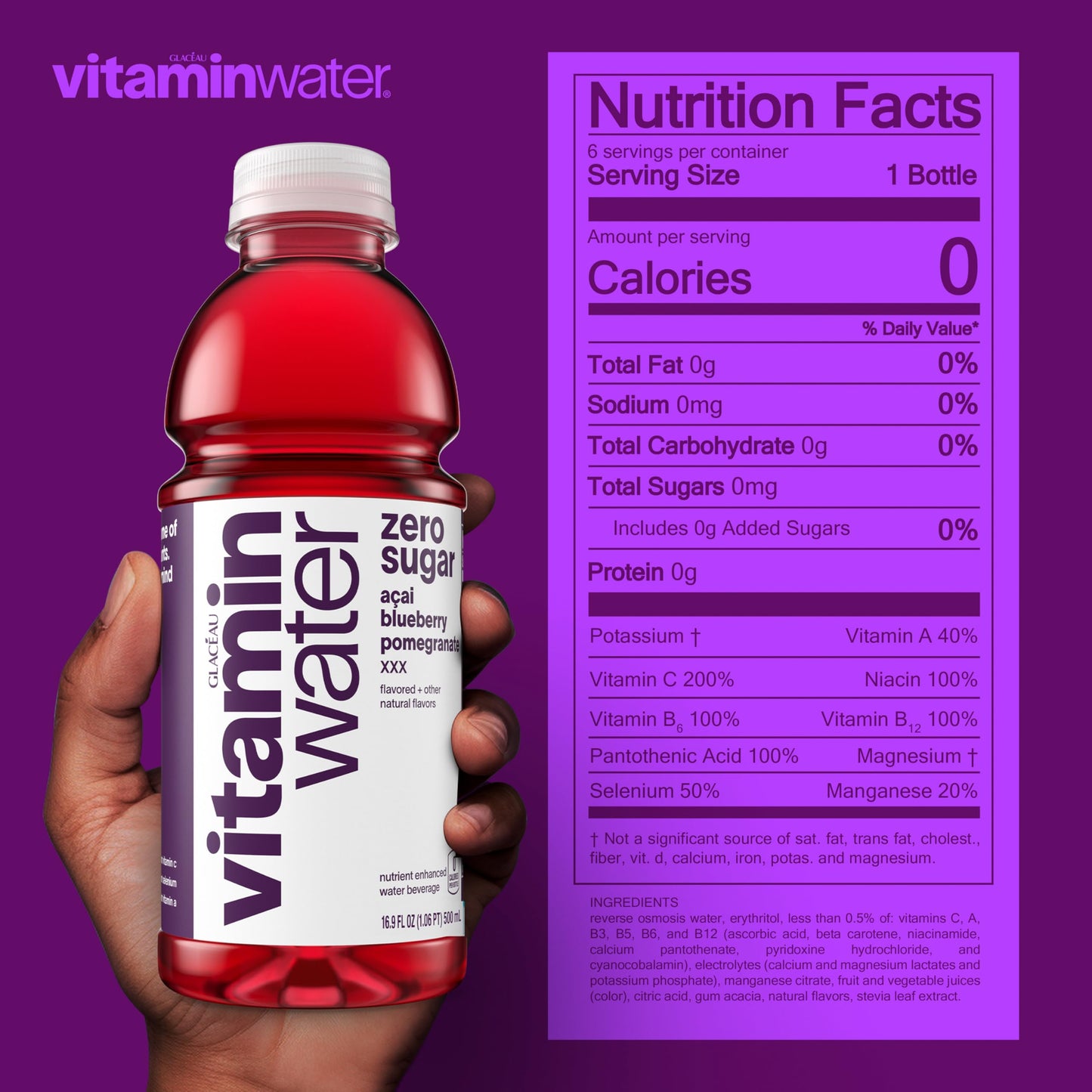vitaminwater zero XXX, 16.9 fl oz, 6 Pack