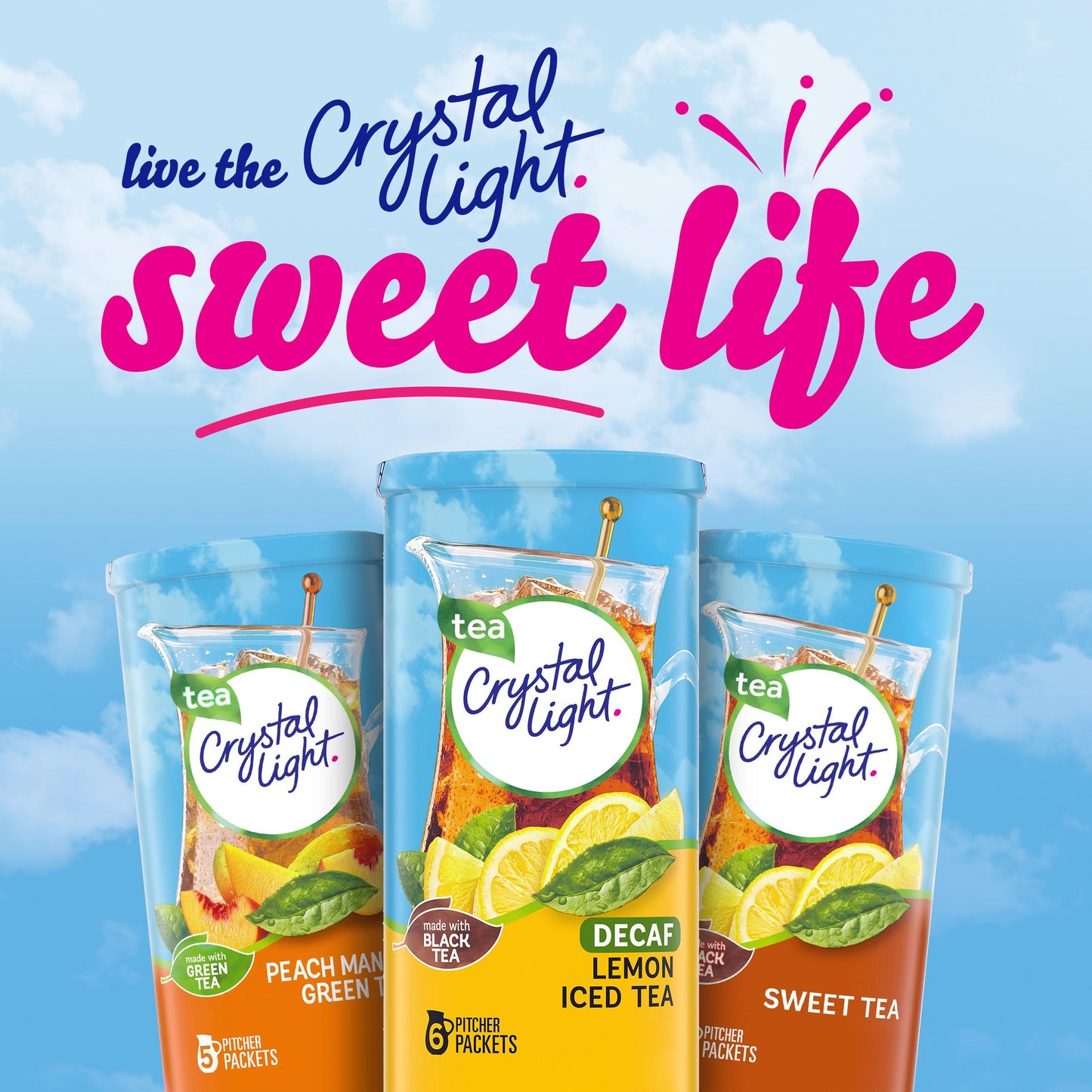 Crystal Light Decaf Lemon Iced Tea Naturally Flavored Powdered Drink Mix, 72 ct Pack, 12 Canisters of 6 Pitcher Packets