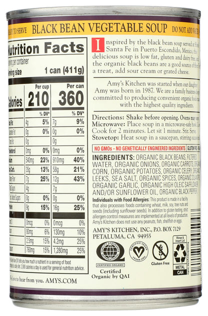 Amy's Organic Black Bean Vegetable Soup, 14.5 Ounce
