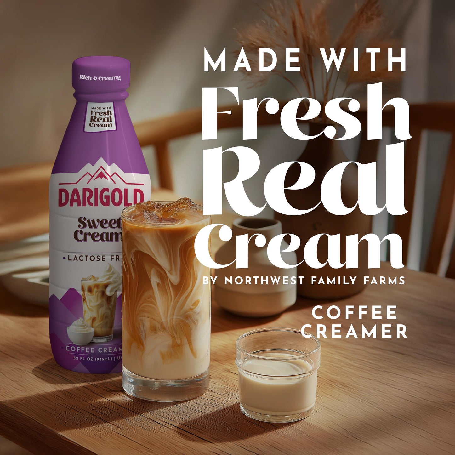 Darigold Lactose Free Sweet Cream Coffee Creamer - UHT Pasteurized, Gluten Free, Kosher, rbST Free Sweet Cream Creamer - Made with No Oils & Fresh, Real Cream - Sweet Cream, 32oz (6 Pack)