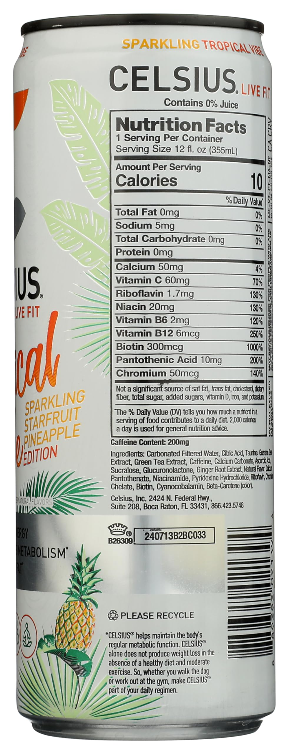CELSIUS Sparkling Tropical Vibe, Functional Essential Energy Drink, 12 Fl Oz