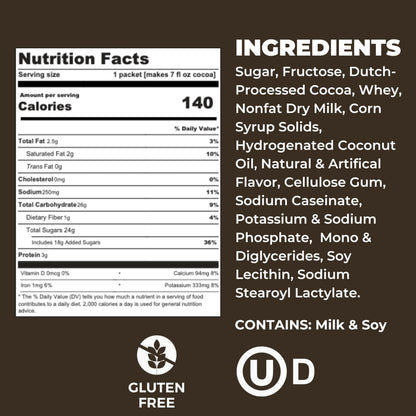 Cocoa Classics Dark Chocolate Cocoa Mix, Sweet, Smooth, Intense Dark Chocolate Flavored, Make Hot or Iced Cocoa, Gluten Free, Kosher Dairy Friendly, 1.25oz Packets (Pack of 12)