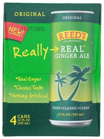 Reeds Ginger Brew, Soda Real Ginger Ale, 12 Fl Oz, 4 Pack