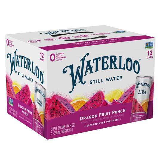 Waterloo Still Water, Dragon Fruit Punch Naturally Flavored Purified Water | 12 Fl Oz Cans (Pack of 12) – Zero Calories and Zero Sugar or Sweeteners