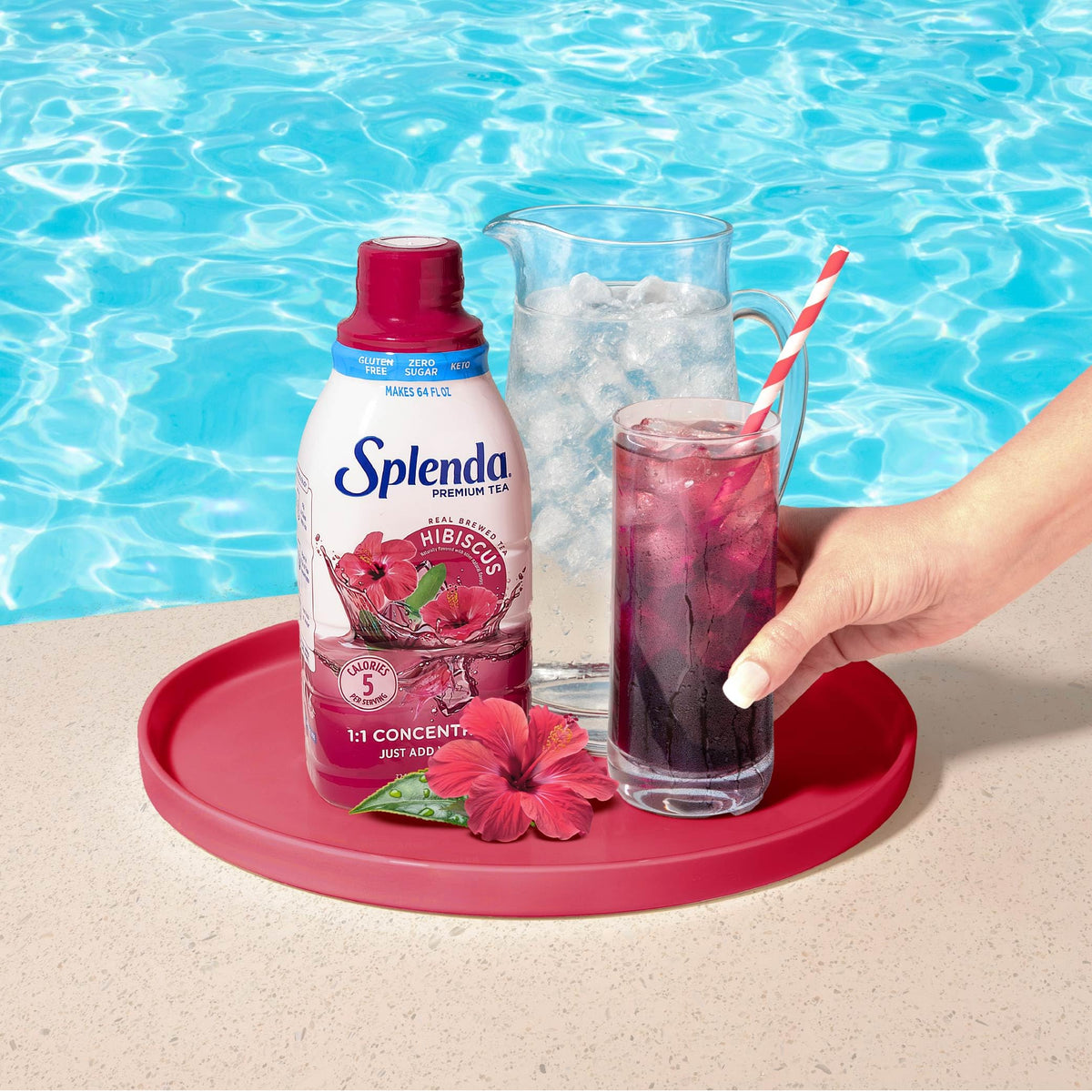 SPLENDA Premium Hibiscus Tea 1:1 Concentrate, Zero Sugar, Gluten Free, Real Brewed Tea, 32 Fl Oz
