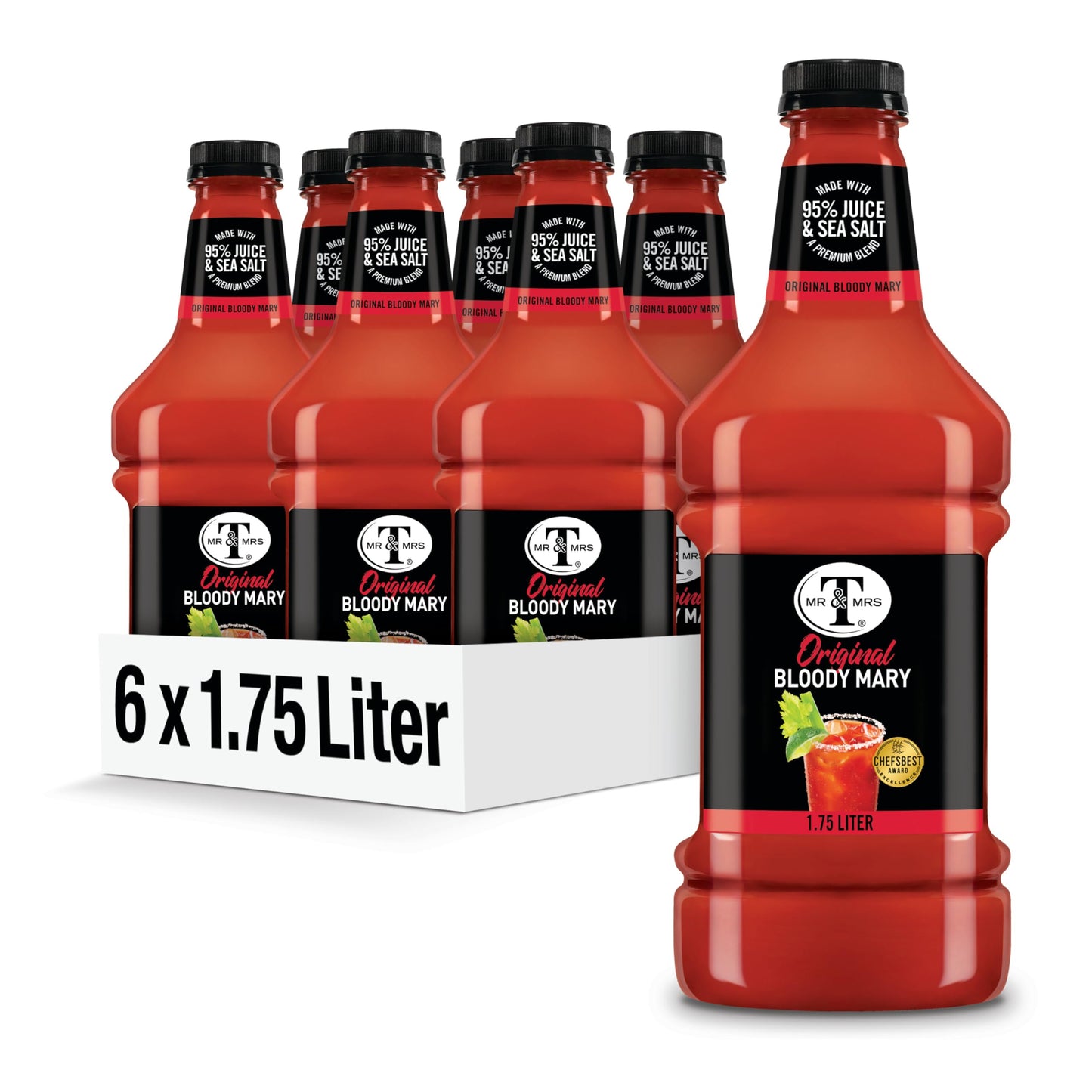 Mr & Mrs T Original Bloody Mary Mix, 1.75 L bottle (Pack of 6), Tomato Juice Blend Cocktail Mixer, Premium Ingredients, Perfect for Bloody Mary and Mocktail Drinks