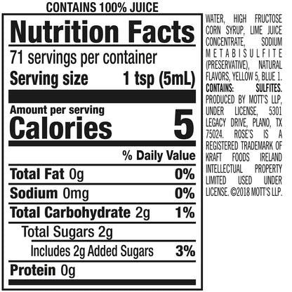 Rose's, Sweetened Lime Juice, 12 Fl Oz Bottle
