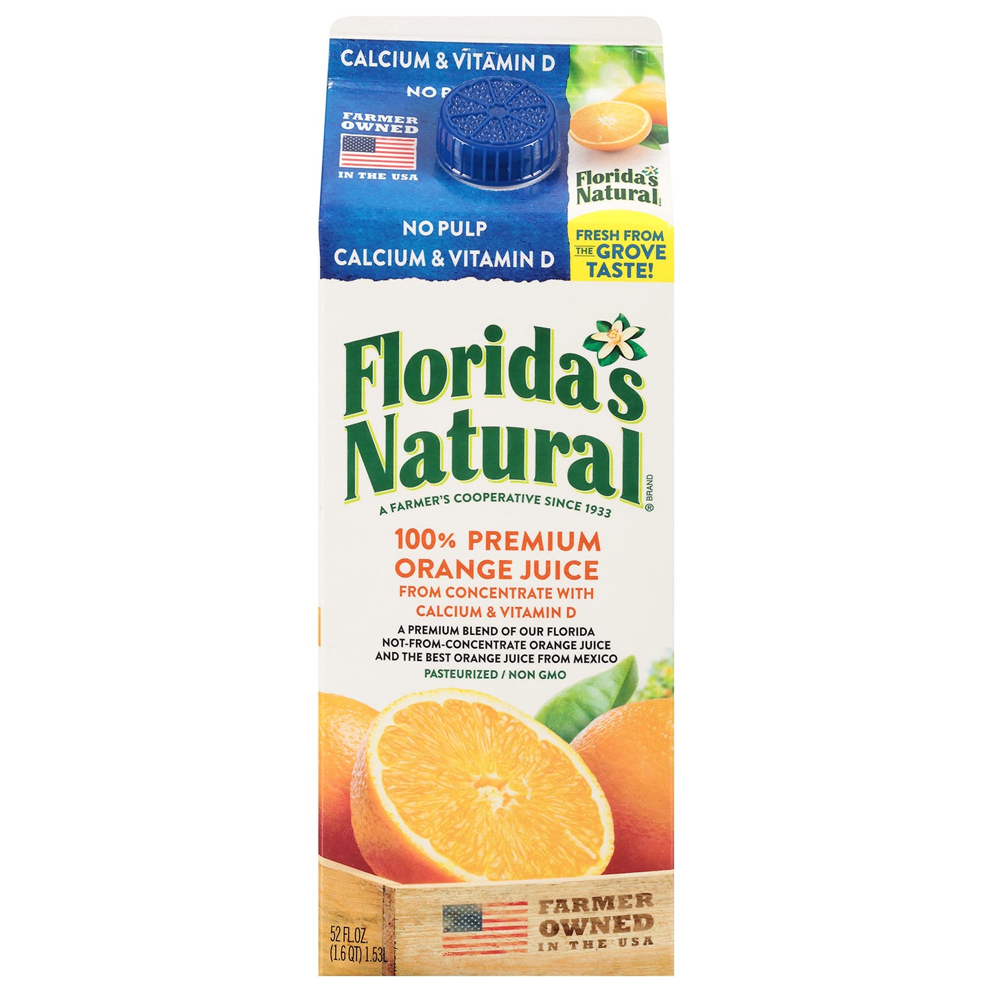 Florida's Natural, Orange Juice No Pulp Plus Calcium, 52 Fl Oz