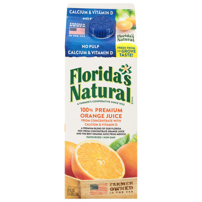 Florida's Natural, Orange Juice No Pulp Plus Calcium, 52 Fl Oz