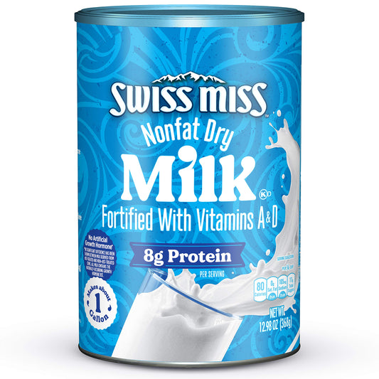Swiss Miss Nonfat Dry Milk, Fortified with Vitamins A & D, Hot Cocoa Bar Supplies, 12.98 oz. Canister