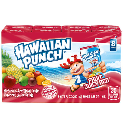 Hawaiian Punch Fruit Juicy Red Juice Drink, 6.75 fl oz boxes, 32 Count (4 Packs of 8), Ready-to-drink, On-the-go, Caffeine-free, Carbonation-free, Gluten-free, Excellent Source of Vitamin C