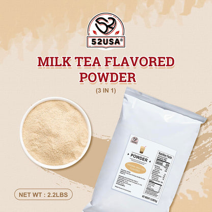 52USA Milk Tea Flavored Powder (3-in-1) 1kg – Instant Pre-Mixed Beverage Powder with Cream, Sugar & Milk Tea Flavor for Hot or Cold Drinks & Frappes