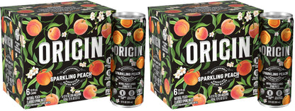 ORIGIN Organic & Non-GMO Peach Flavor Sparkling Water, 12 Fl Oz, Recyclable Aluminum Cans (6 Count) (Pack of 2)