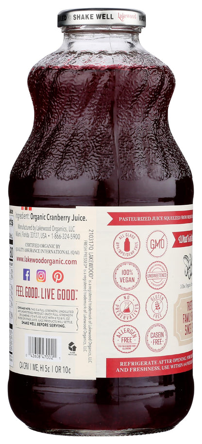 Lakewood Organic Cranberry Juice, 32 Fl Oz